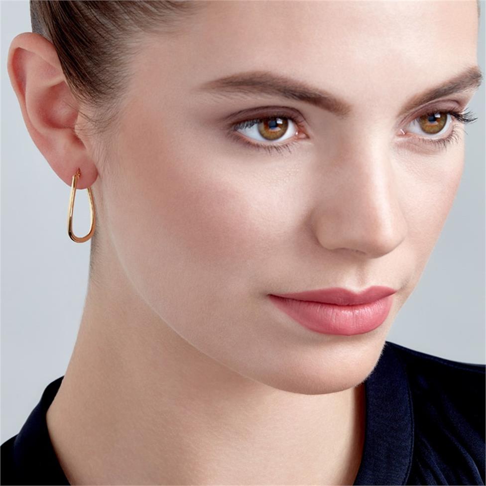 18ct Yellow Gold Asymmetric Hoop Earrings 30mm Thumbnail Image 1