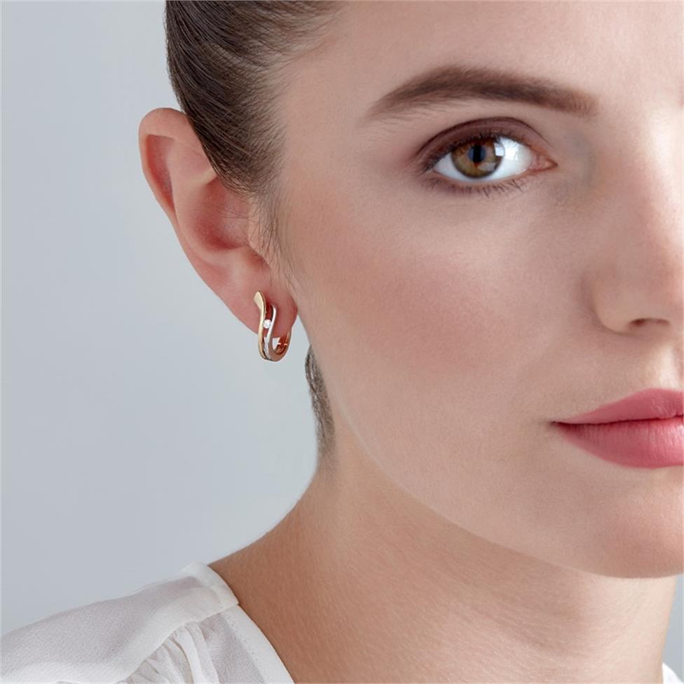18ct Yellow and White Gold Diamond Hoop Earrings Thumbnail Image 3