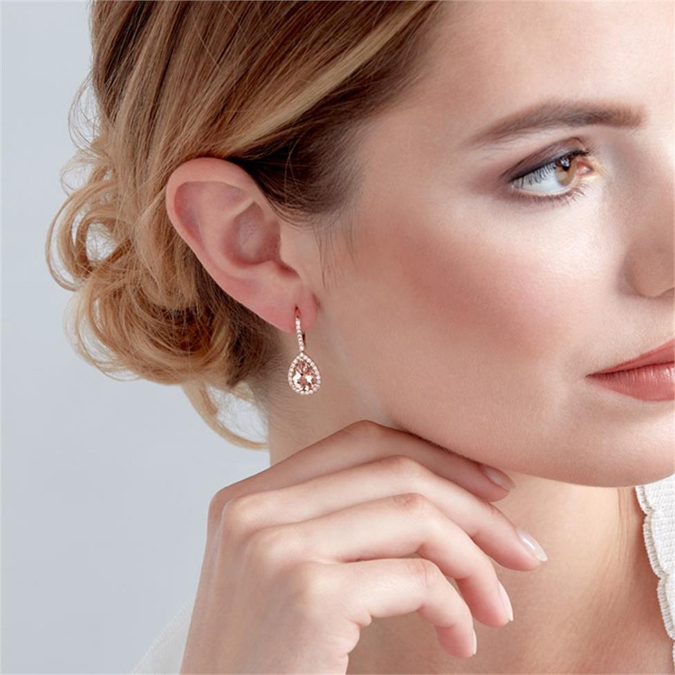 Ortensia 18ct Rose Gold Morganite and Diamond Drop Earrings Thumbnail Image 2