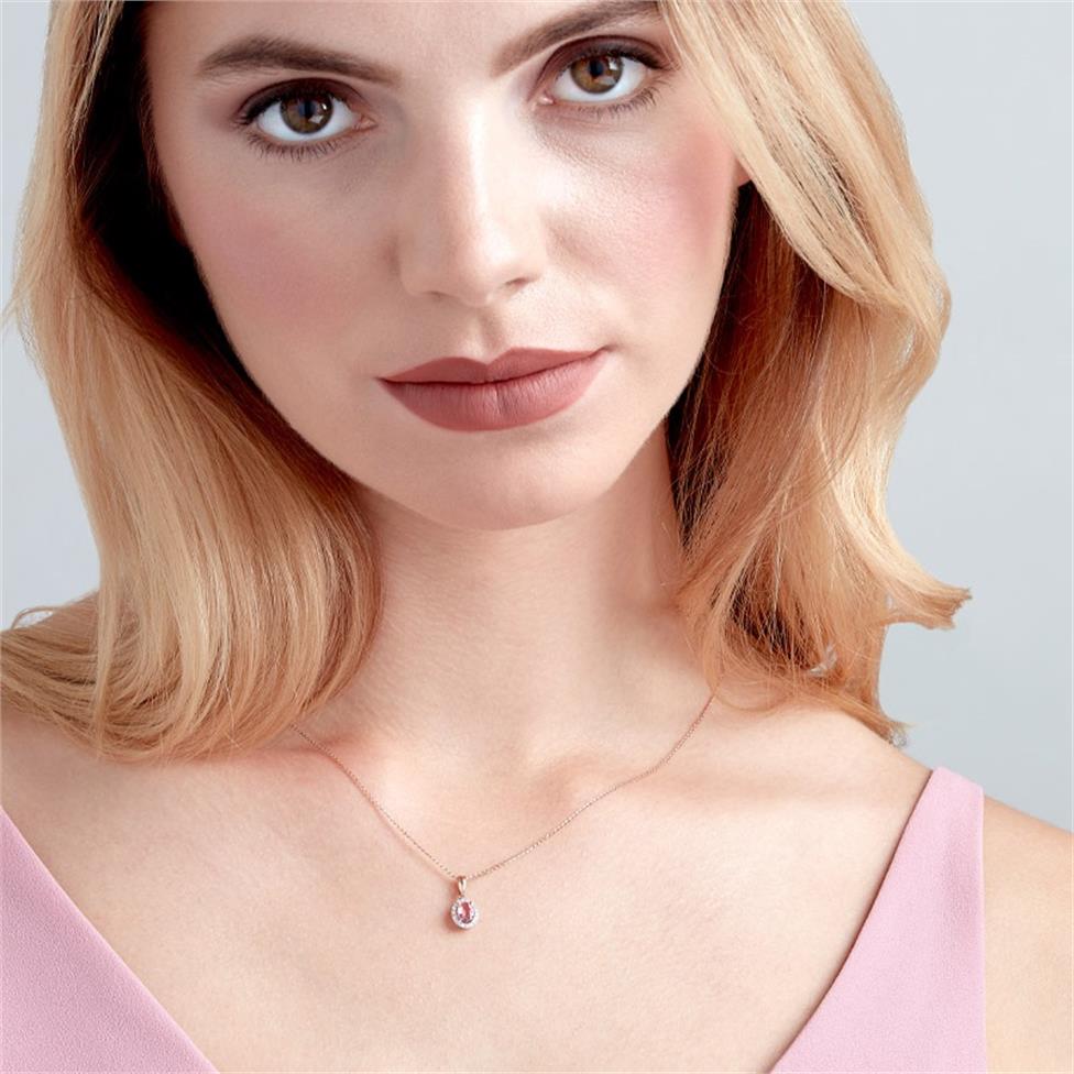 18ct Rose Gold Morganite and Diamond Halo Pendant Thumbnail Image 1