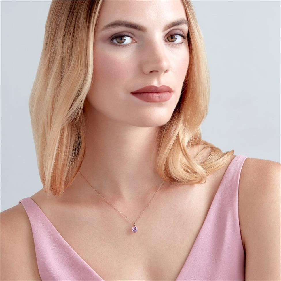 18ct Rose Gold Amethyst Solitaire Pendant Thumbnail Image 1