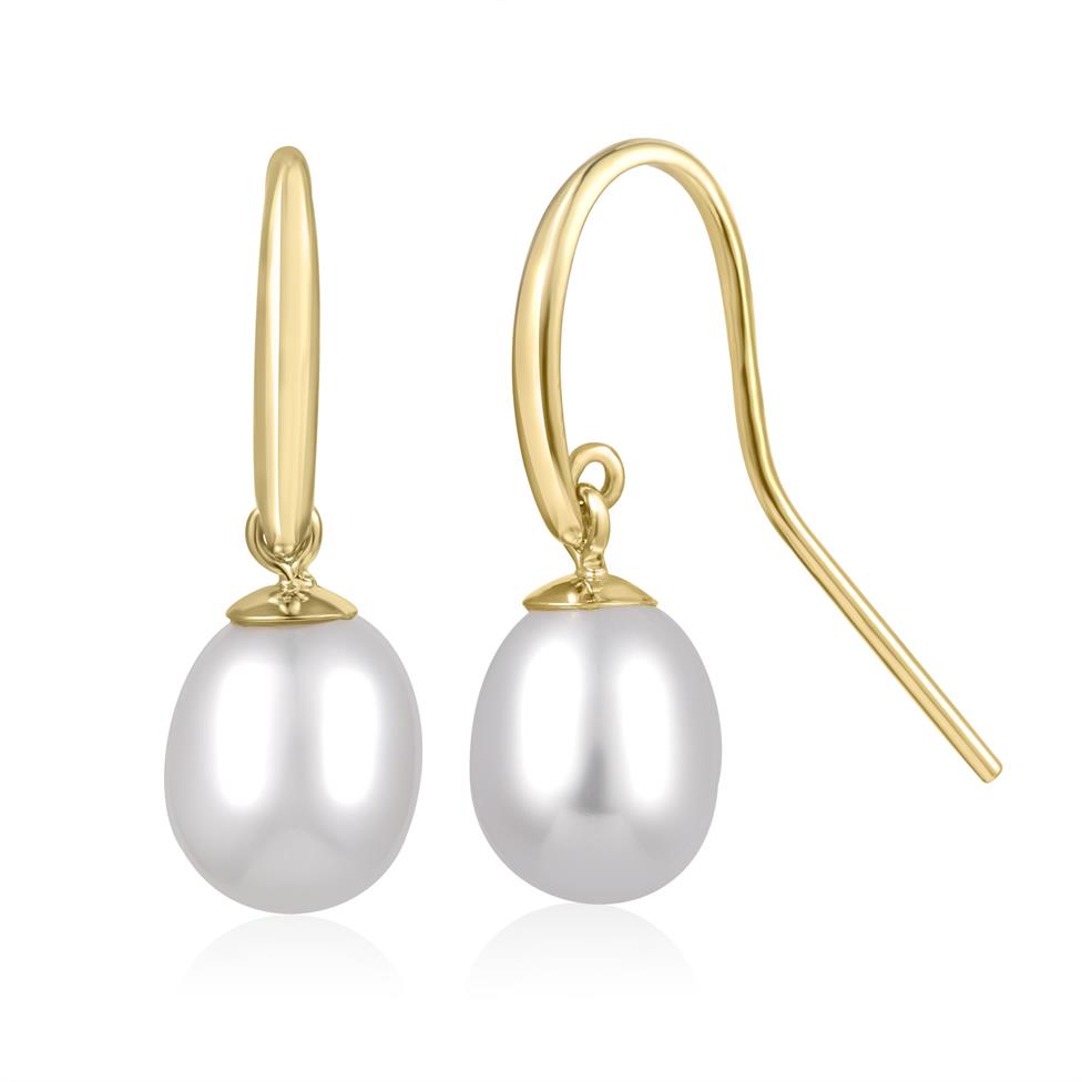 18ct Yellow Gold Freshwater Pearl Drop Earrings Thumbnail Image 0