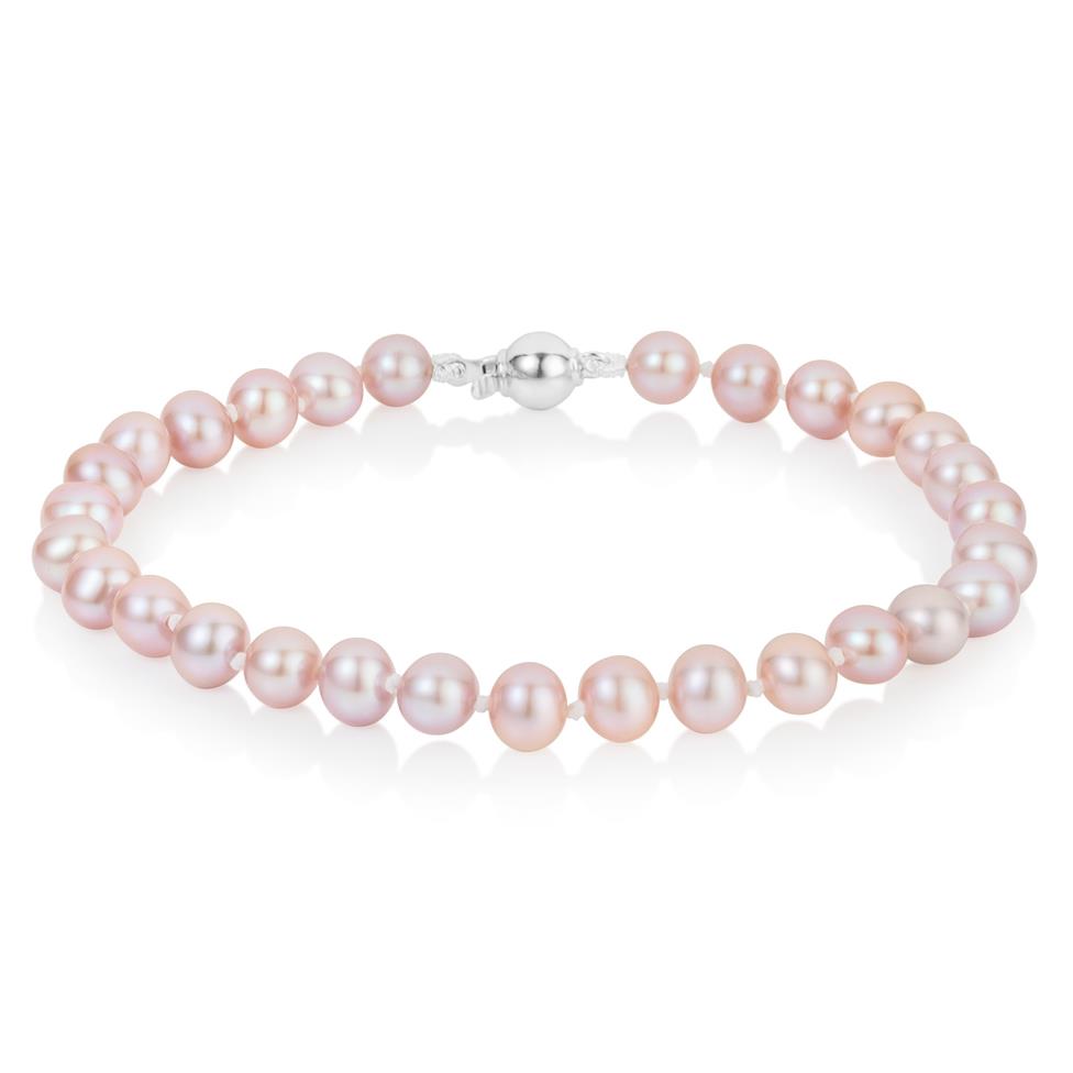 18ct White Gold Pink Freshwater Pearl Bracelet 5.5-6.0mm | 19cm Thumbnail Image 0