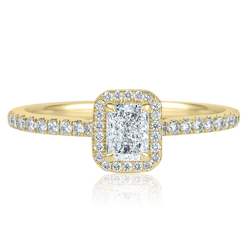 18ct Yellow Gold Radiant Cut Diamond Halo Engagement Ring 0.50ct Thumbnail Image 2