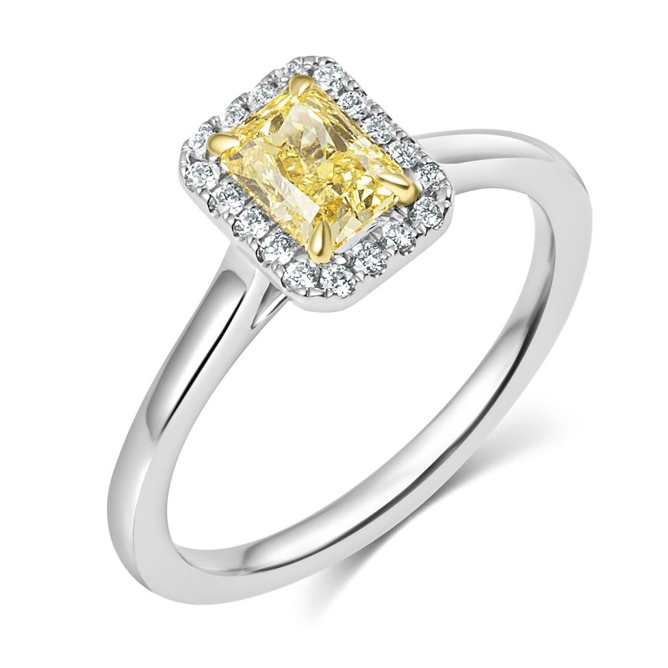 Platinum Radiant Cut Yellow Diamond Halo Engagement Ring 0.78ct Thumbnail Image 0