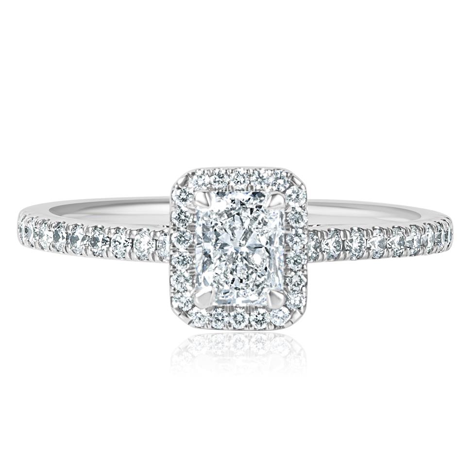 Platinum Radiant Cut Diamond Halo Engagement Ring 0.50ct Thumbnail Image 2