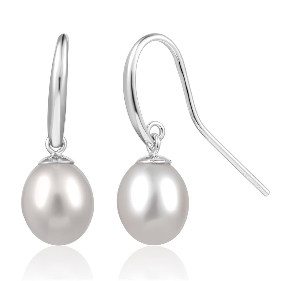 18ct White Gold Freshwater Pearl Drop Earrings Thumbnail Image 0