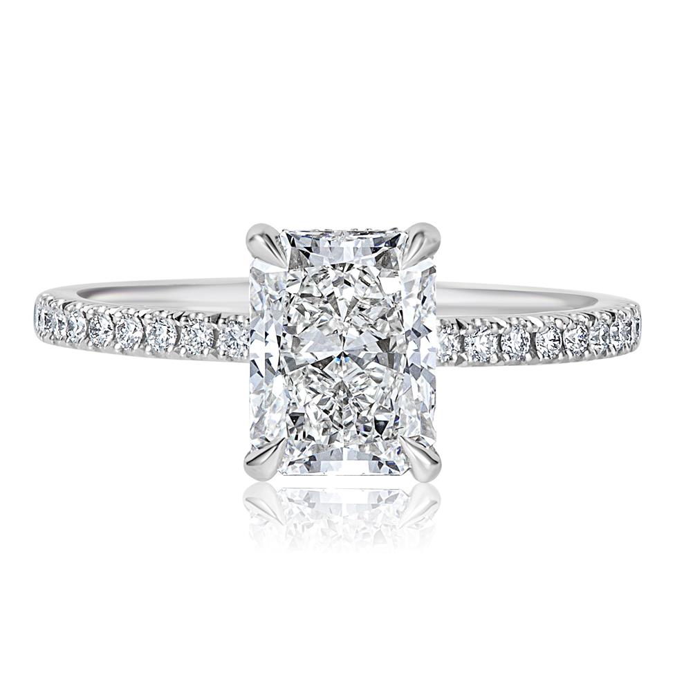 Platinum Bezel Detail Radiant Cut Diamond Halo Engagement Ring 1.71ct Thumbnail Image 2
