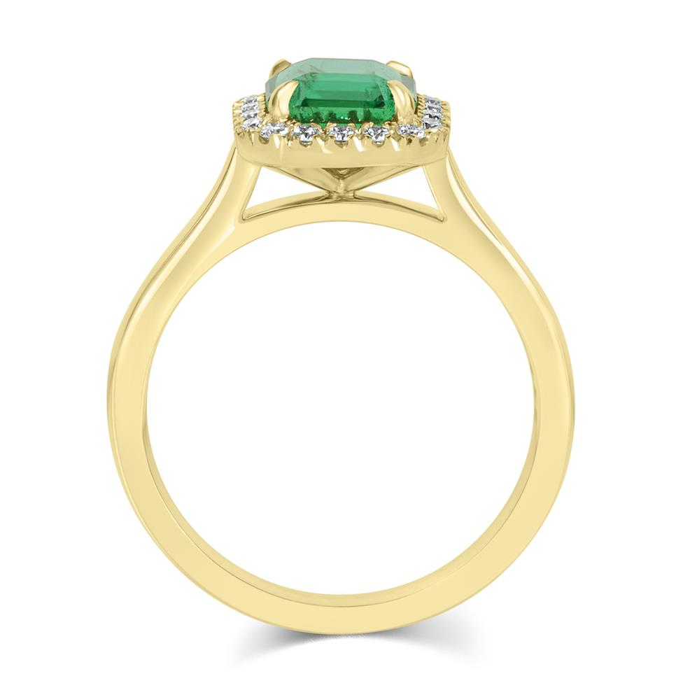 18ct Yellow Gold Asscher Cut Emerald and Diamond Halo Engagement Ring Thumbnail Image 4