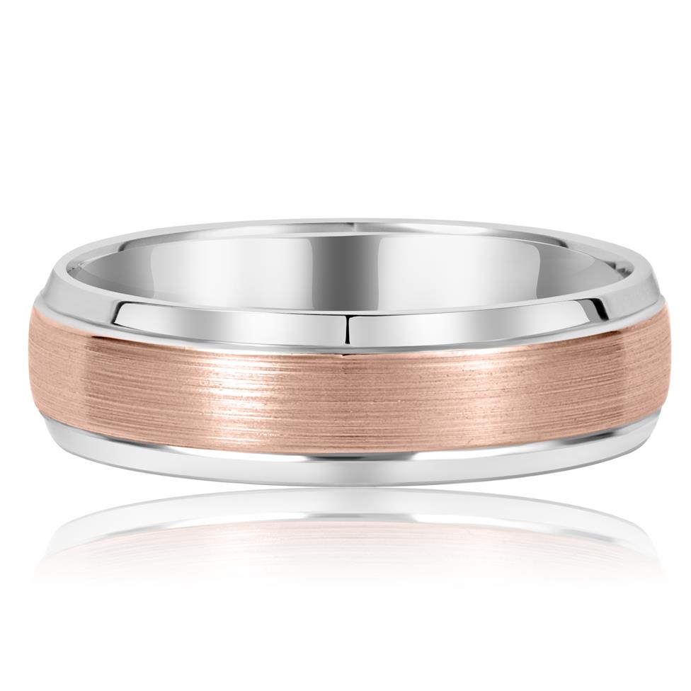 Platinum and 18ct Rose Gold Bevel Detail Wedding Ring Thumbnail Image 1