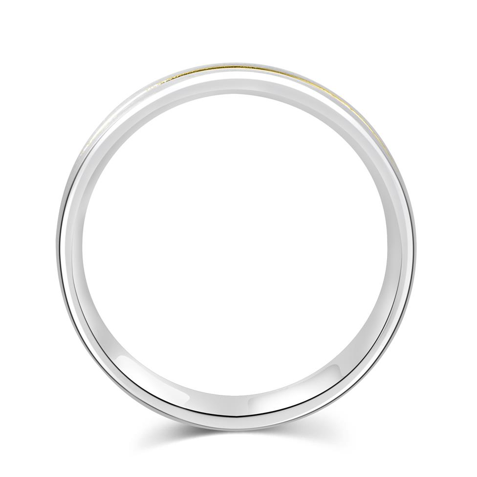 Platinum and 18ct Yellow Gold Groove Detail Wedding Ring Thumbnail Image 3