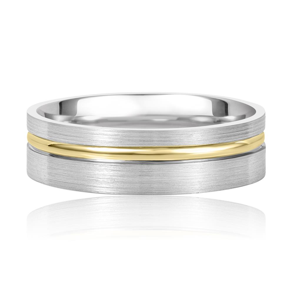 Platinum and 18ct Yellow Gold Groove Detail Wedding Ring Thumbnail Image 2