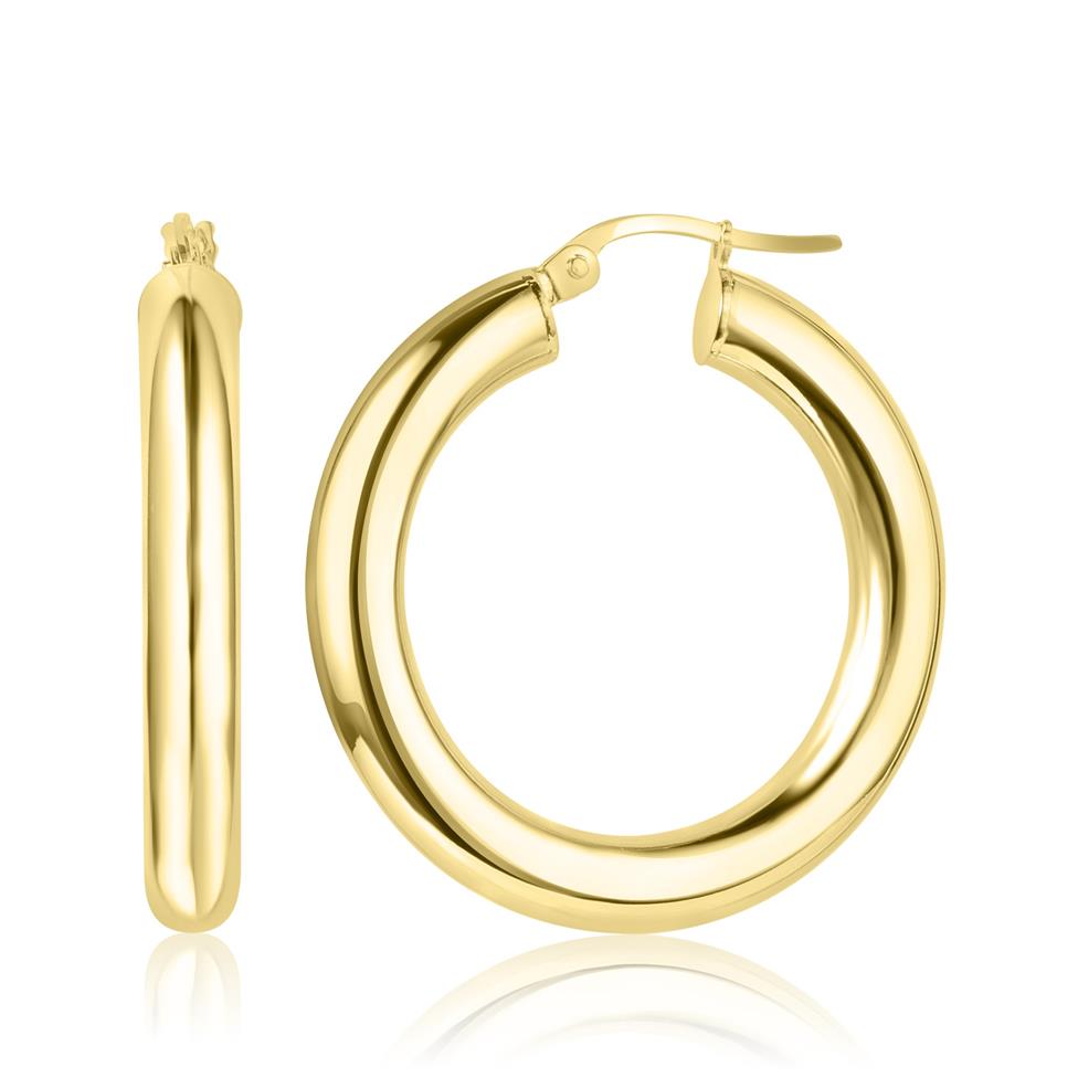 18ct Yellow Gold Hoop Earrings 28mm Thumbnail Image 0