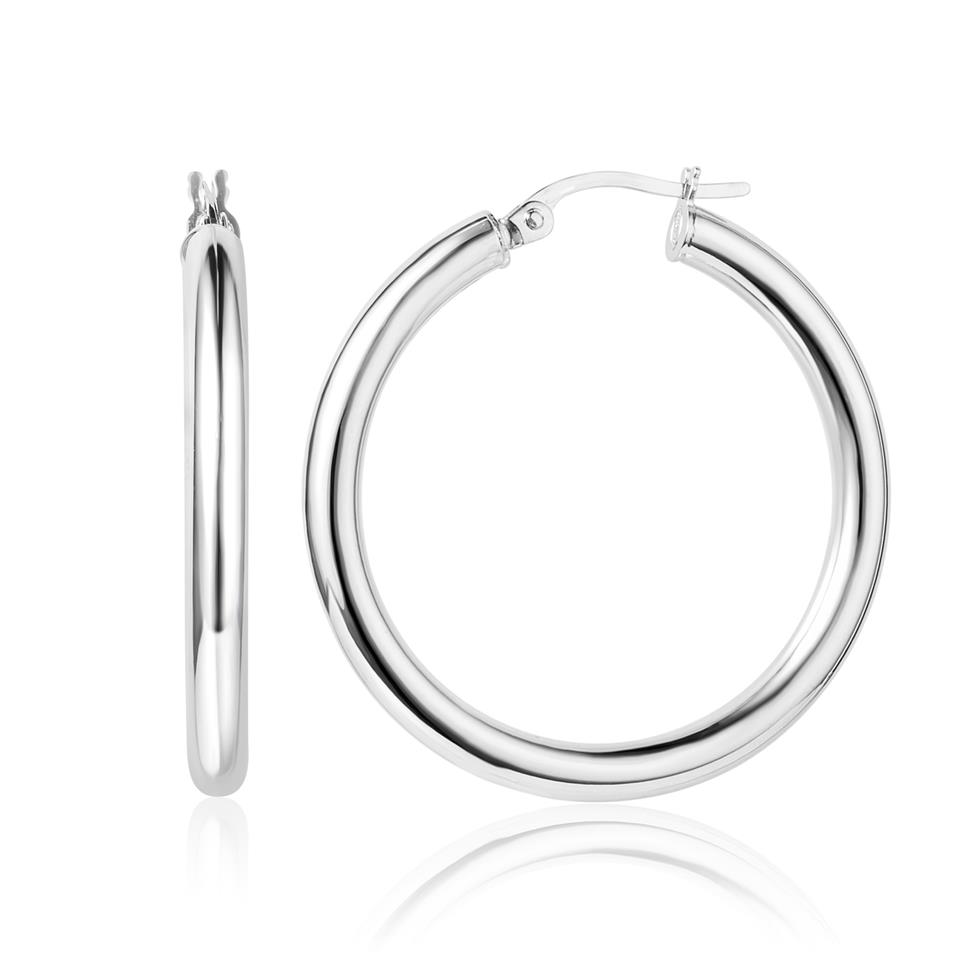 18ct White Gold Hoop Earrings 31mm Thumbnail Image 0