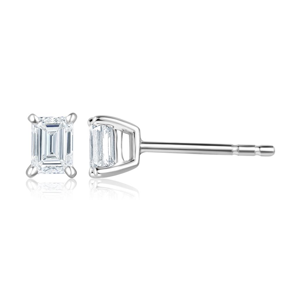 18ct White Gold Emerald Cut Diamond Solitaire Earrings 0.60ct Thumbnail Image 0