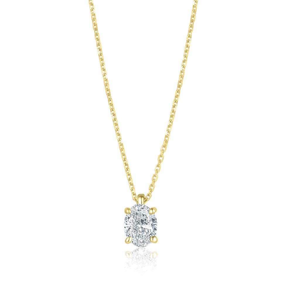 18ct Yellow Gold Oval Diamond Solitaire Necklace 0.50ct Thumbnail Image 0