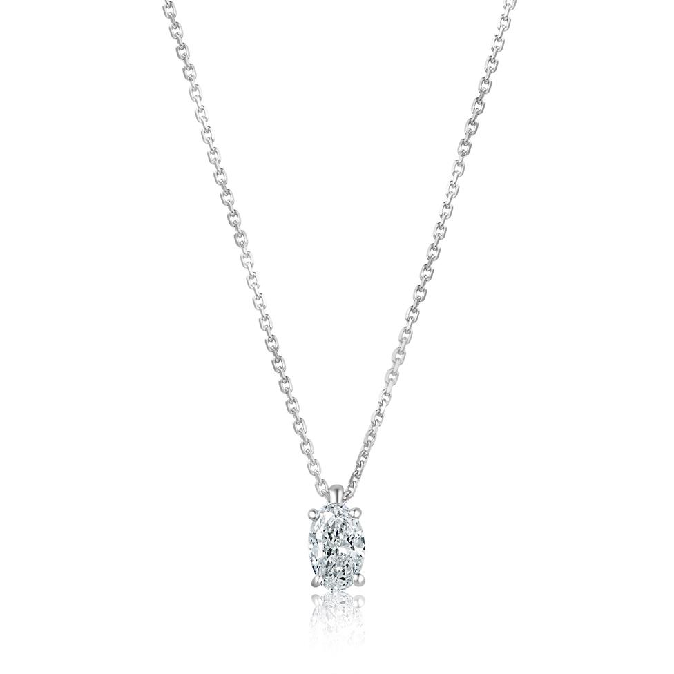 18ct White Gold Oval Diamond Solitaire Necklace 0.30ct Thumbnail Image 0