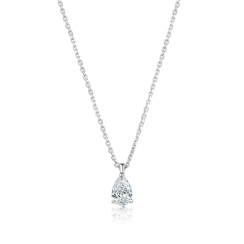 18ct White Gold Pear Diamond Solitaire Necklace 0.30ct Thumbnail Image 0