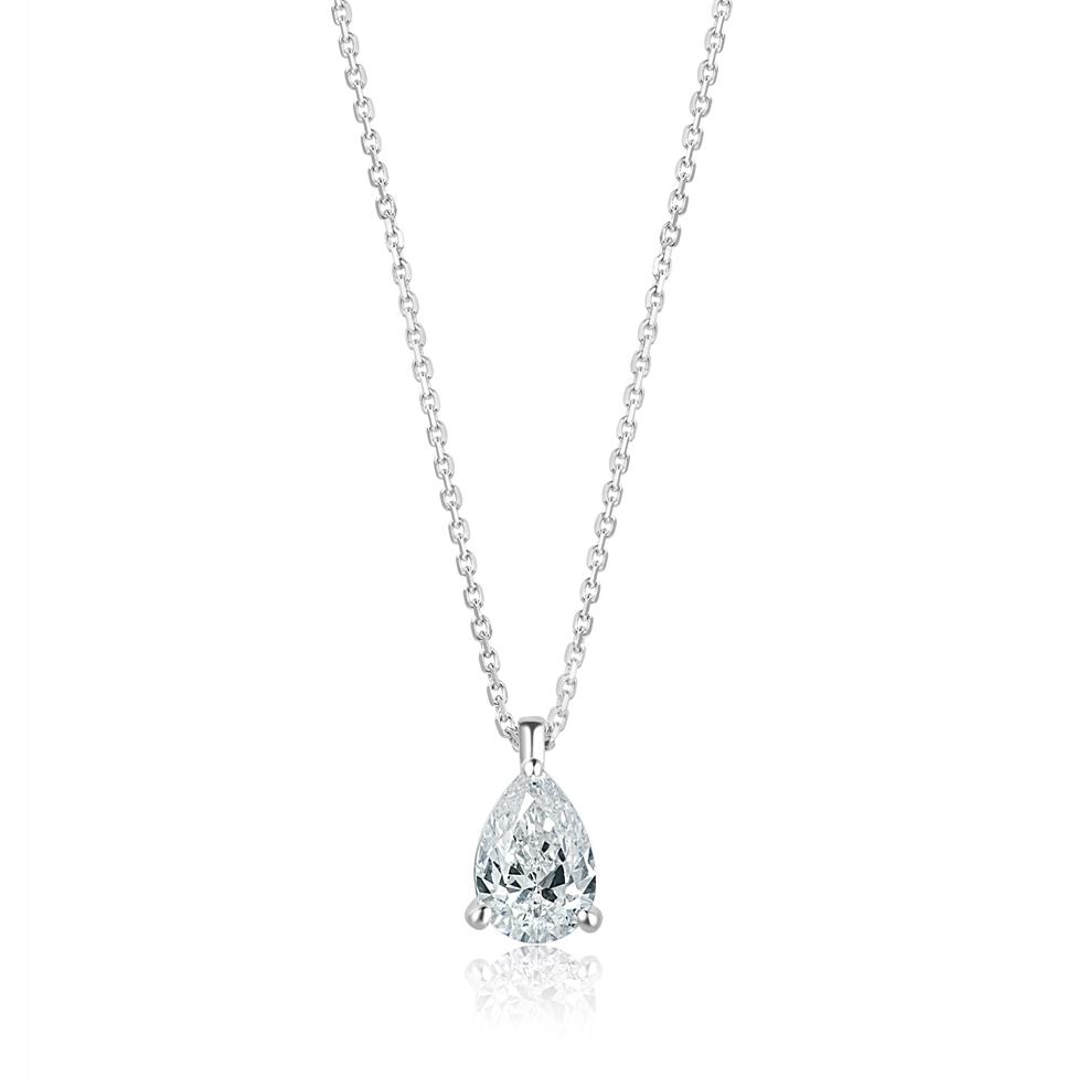 18ct White Gold Pear Diamond Solitaire Necklace 0.70ct Thumbnail Image 0