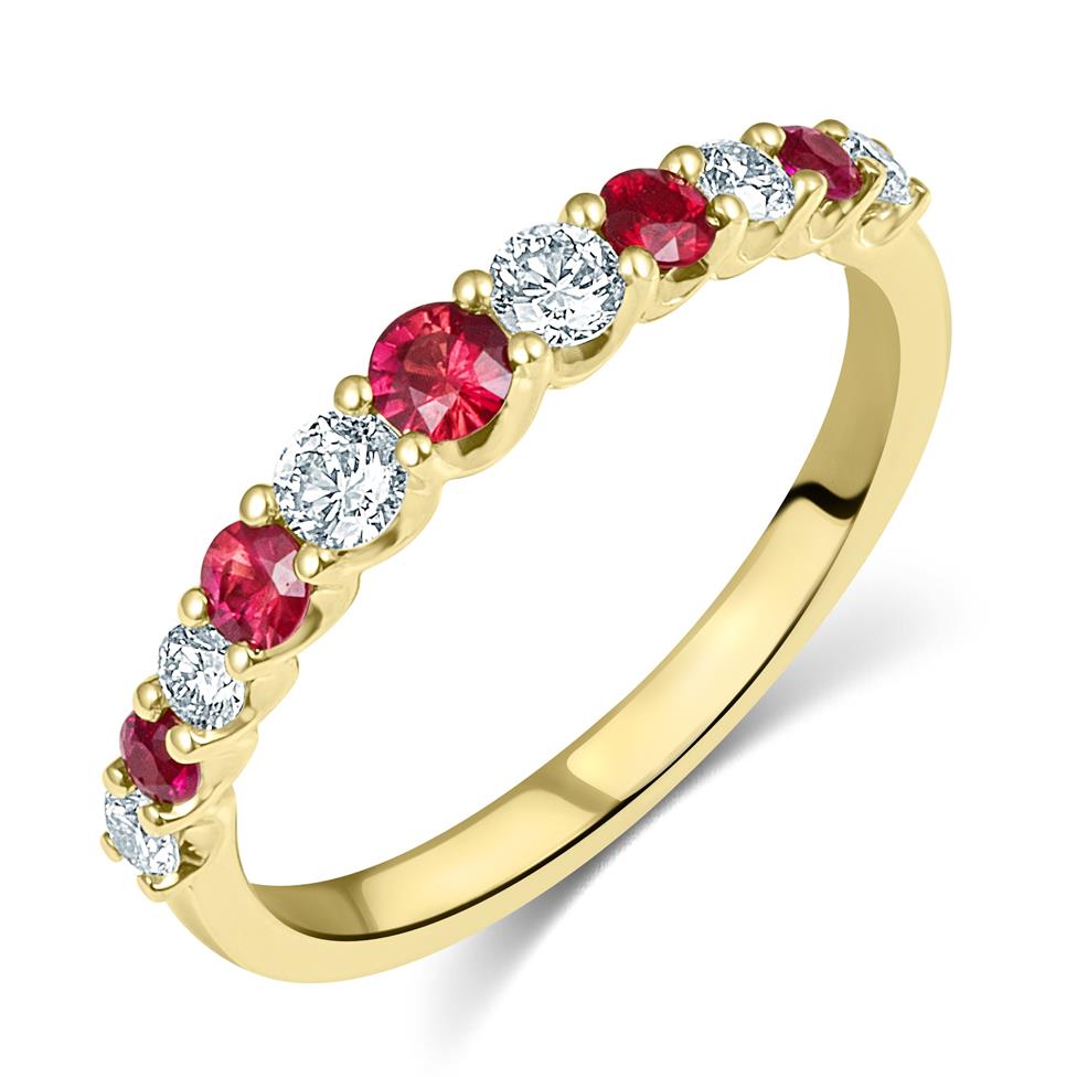 18ct Yellow Gold Ruby and Diamond Half Eternity Ring Thumbnail Image 0