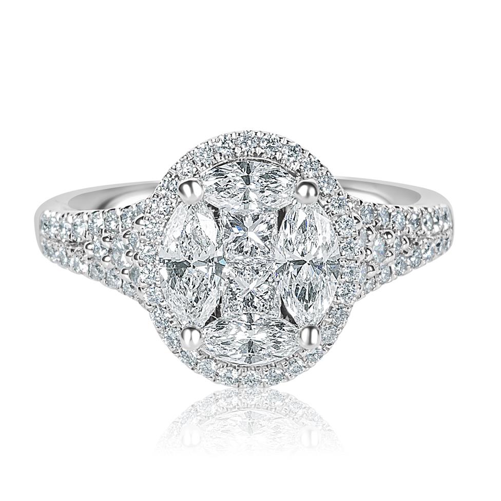 Platinum Illusion Detail Diamond Oval Dress Ring 1.60ct Thumbnail Image 1