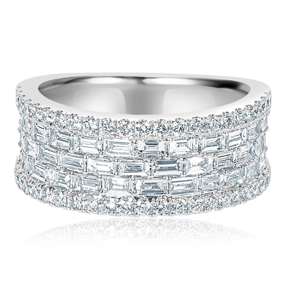 18ct White Gold Five Row Baguette Cut and Round Diamond Dress Ring 1.95ct Thumbnail Image 1