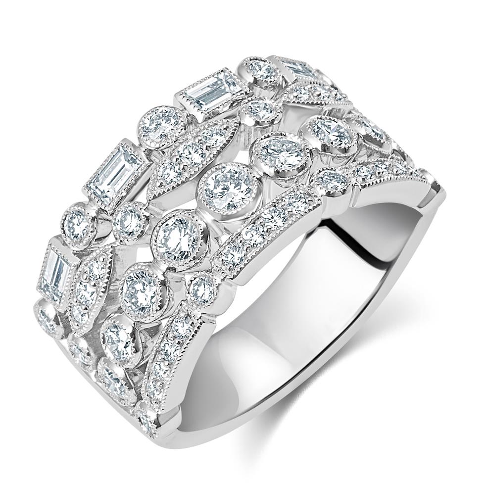 18ct White Gold Four Row Vintage Style Diamond Dress Ring 1.65ct Thumbnail Image 0