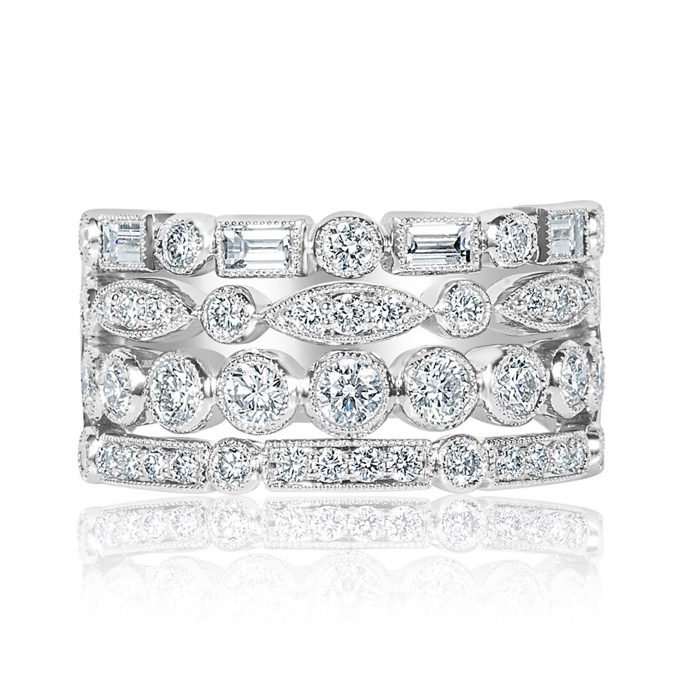 18ct White Gold Four Row Vintage Style Diamond Dress Ring 1.65ct Thumbnail Image 1