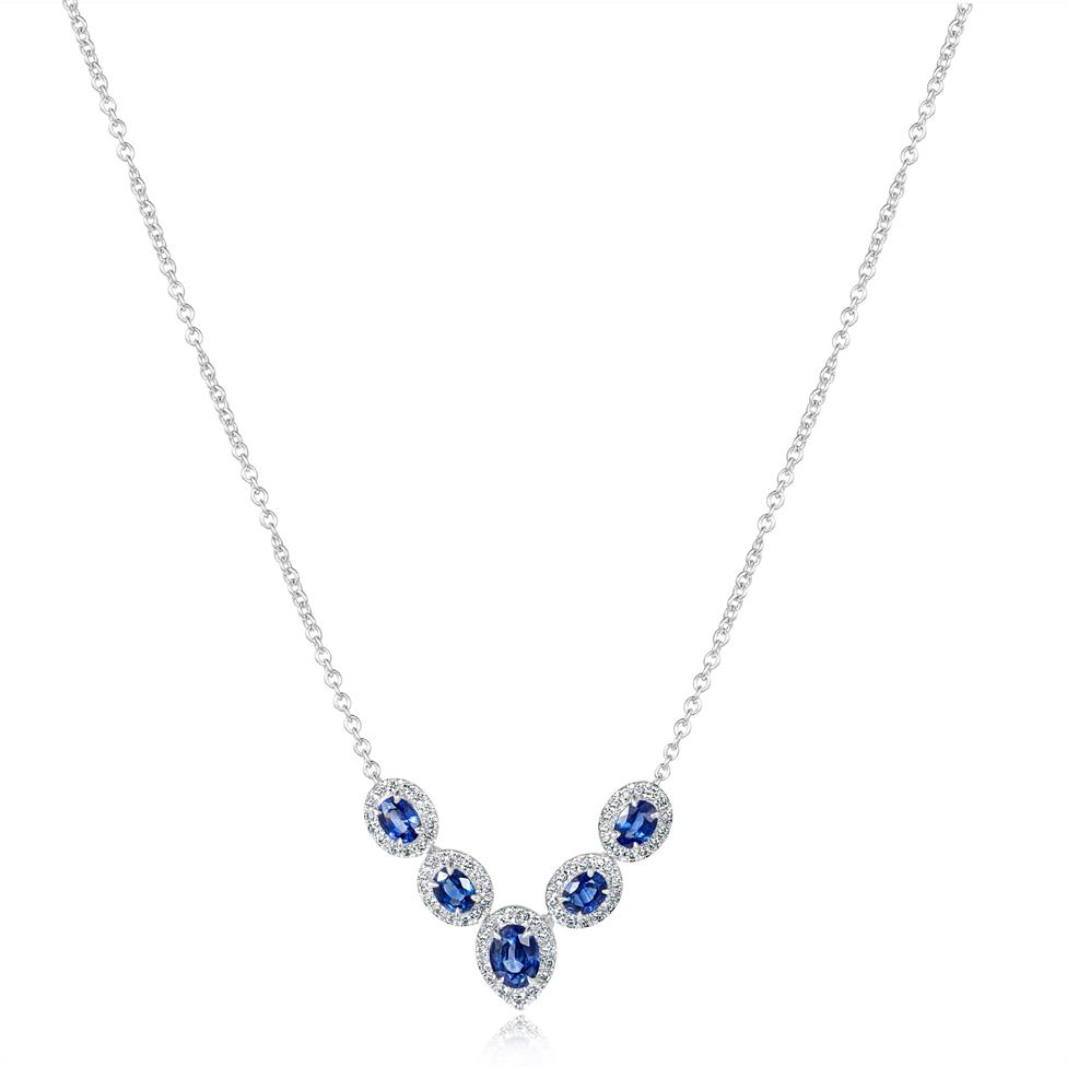 Camellia 18ct White Gold Sapphire and Diamond Necklace Thumbnail Image 0
