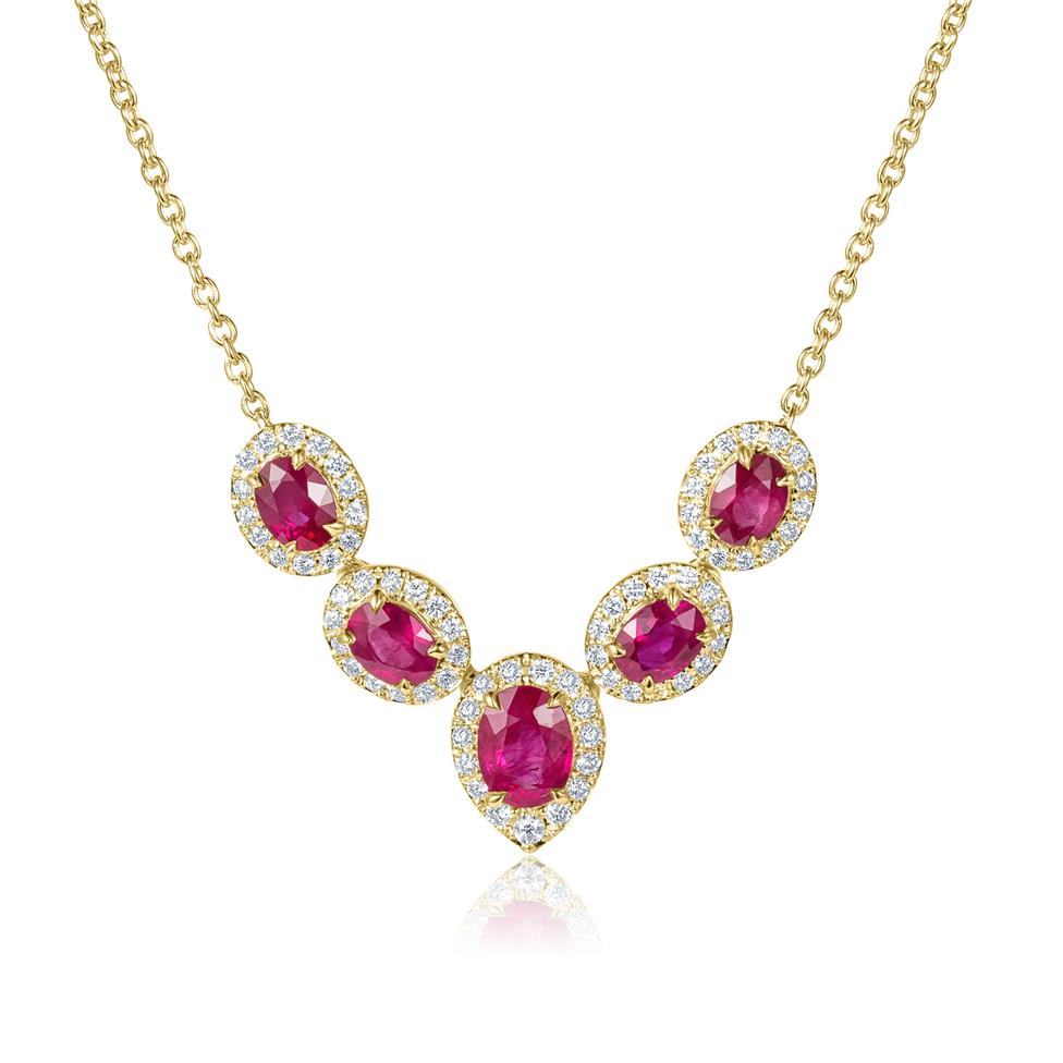Camellia 18ct Yellow Gold Ruby and Diamond Necklace  Thumbnail Image 2