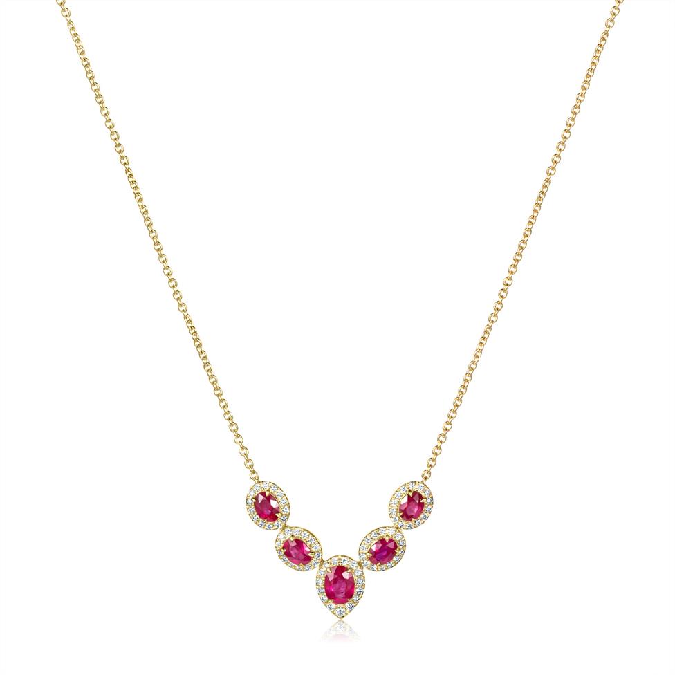 Camellia 18ct Yellow Gold Ruby and Diamond Necklace  Thumbnail Image 0