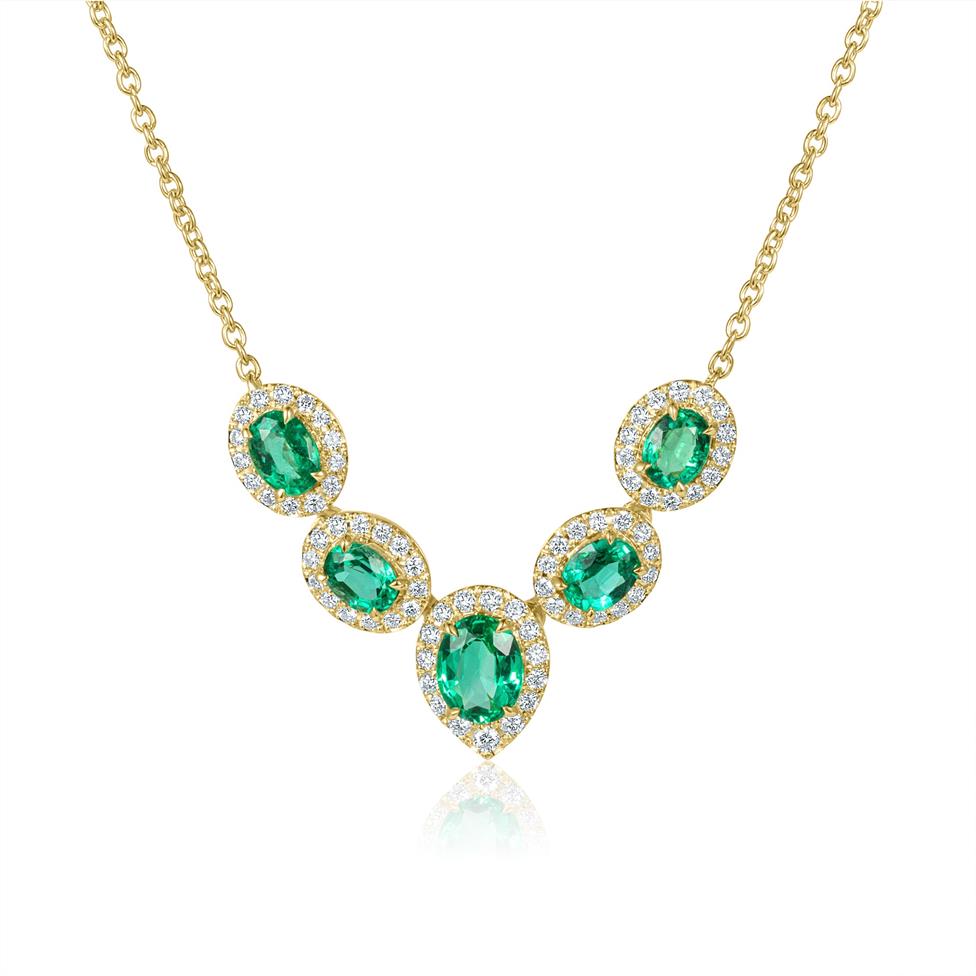 Camellia 18ct Yellow Gold Emerald and Diamond Necklace Thumbnail Image 3