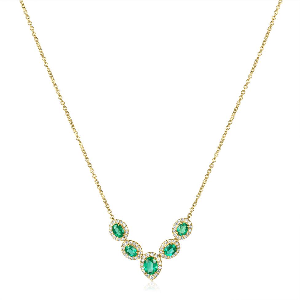 Camellia 18ct Yellow Gold Emerald and Diamond Necklace Thumbnail Image 0