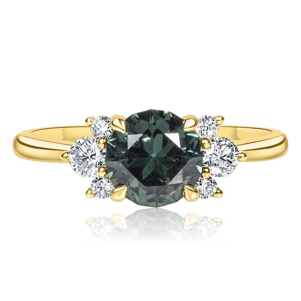 18ct Yellow Gold Teal Sapphire and Diamond Engagement Ring 1.70ct Thumbnail Image 1