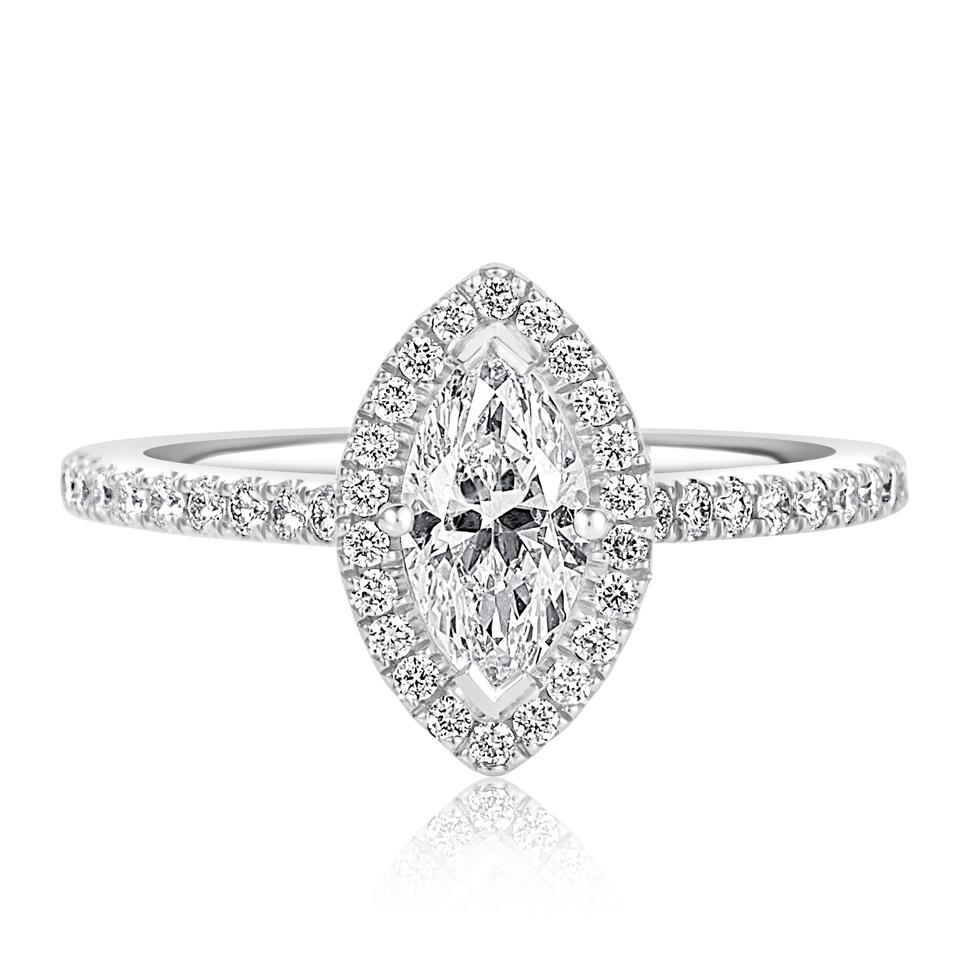 Platinum Marquise Cut Diamond Halo Engagement Ring 1.10ct Thumbnail Image 2