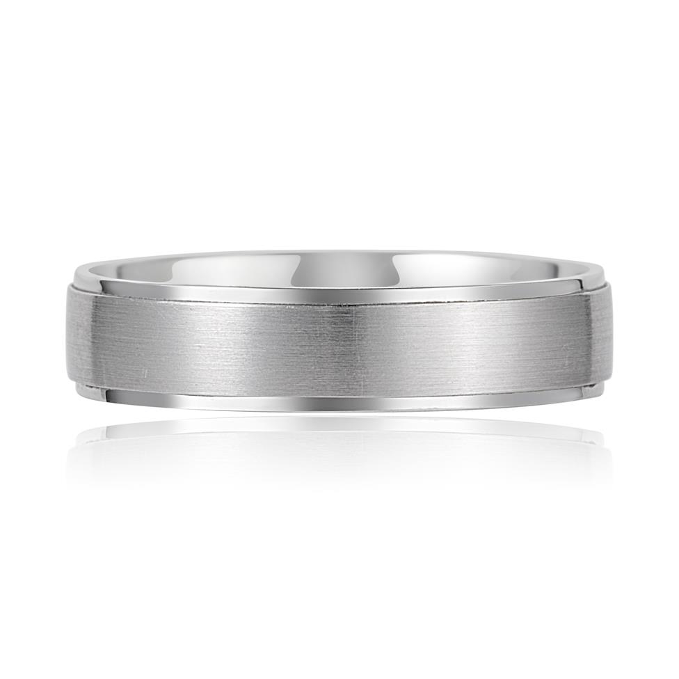 Platinum Ridge Detail Brushed Finish Wedding Ring Thumbnail Image 1