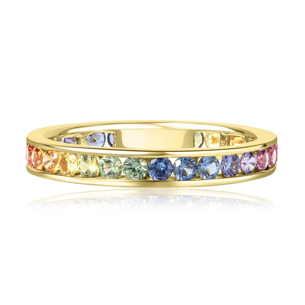 Samba 18ct Yellow Gold Rainbow Sapphire Eternity Ring Thumbnail Image 2