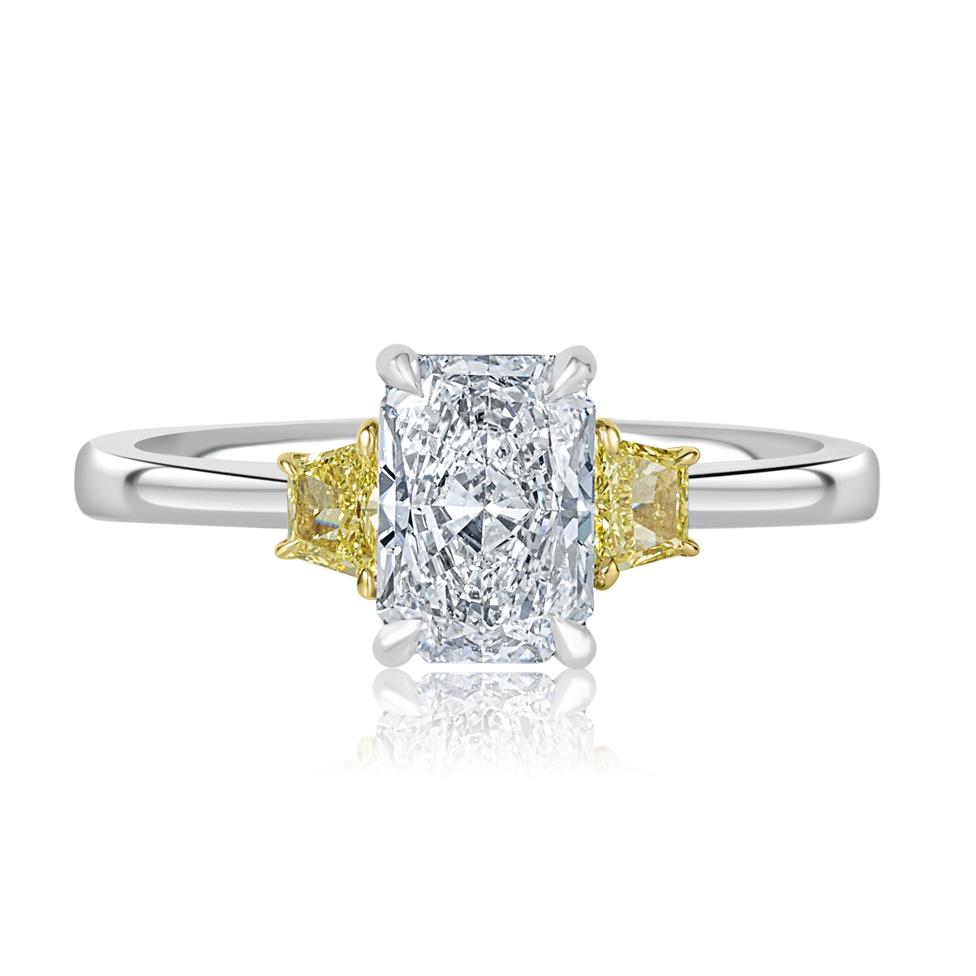 Platinum Radiant and Yellow Fancy Cut Diamond Three Stone Engagement Ring 1.20ct Thumbnail Image 2