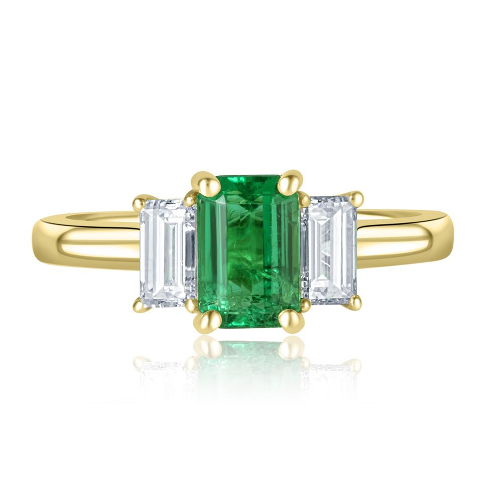 18ct Yellow Gold Emerald Three Stone Ring Thumbnail Image 2