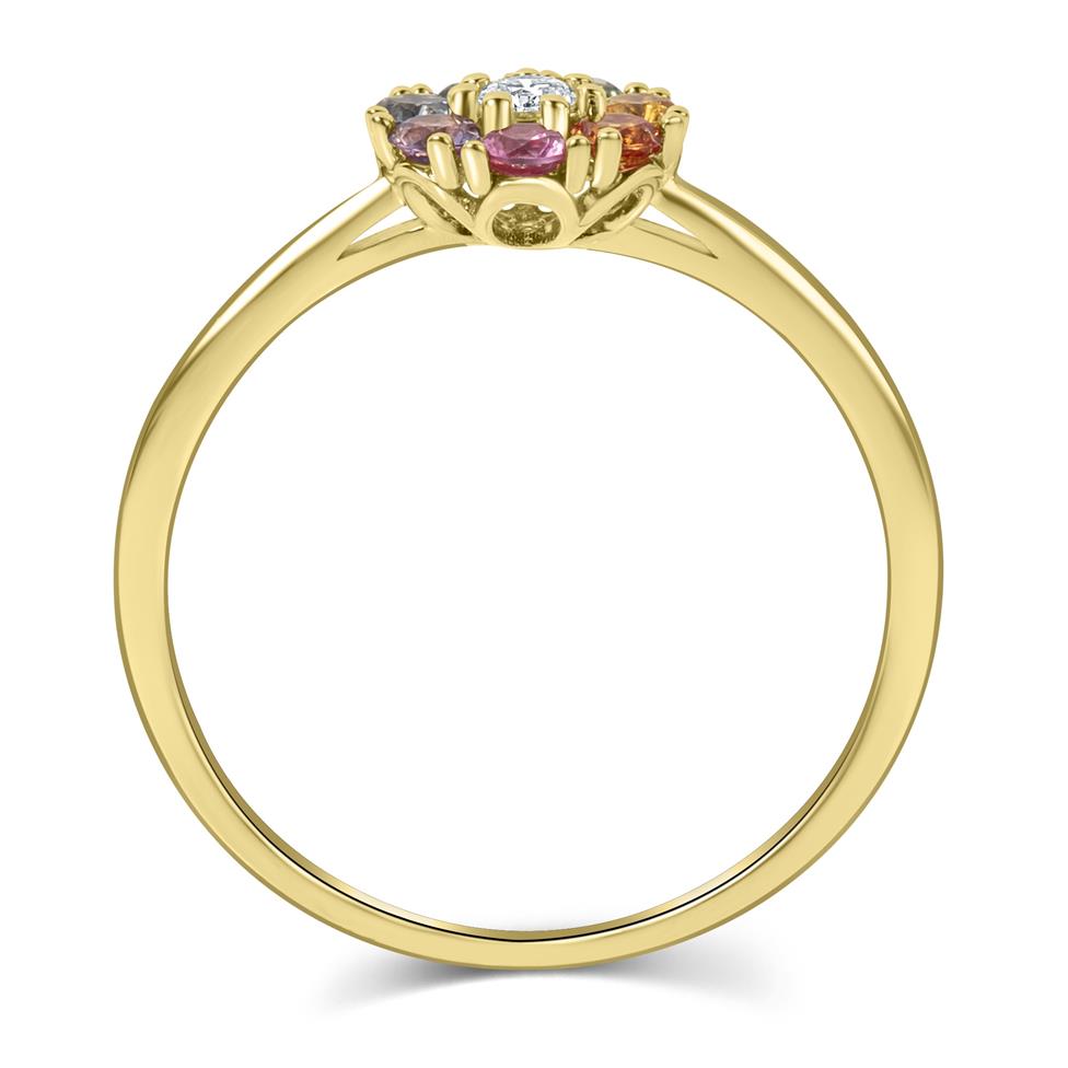 Samba 18ct Yellow Gold Rainbow Sapphire Halo Ring Thumbnail Image 3