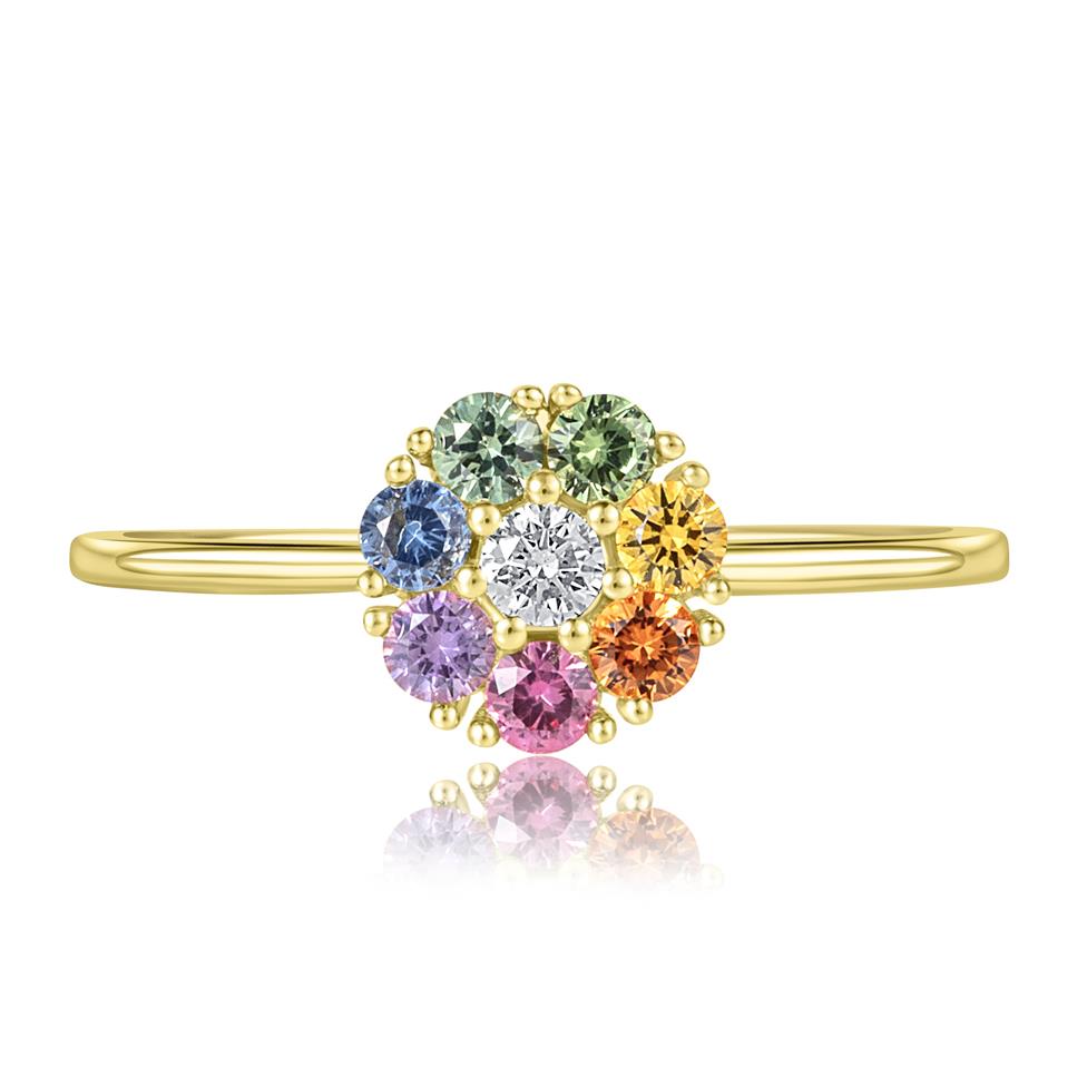 Samba 18ct Yellow Gold Rainbow Sapphire Halo Ring Thumbnail Image 2