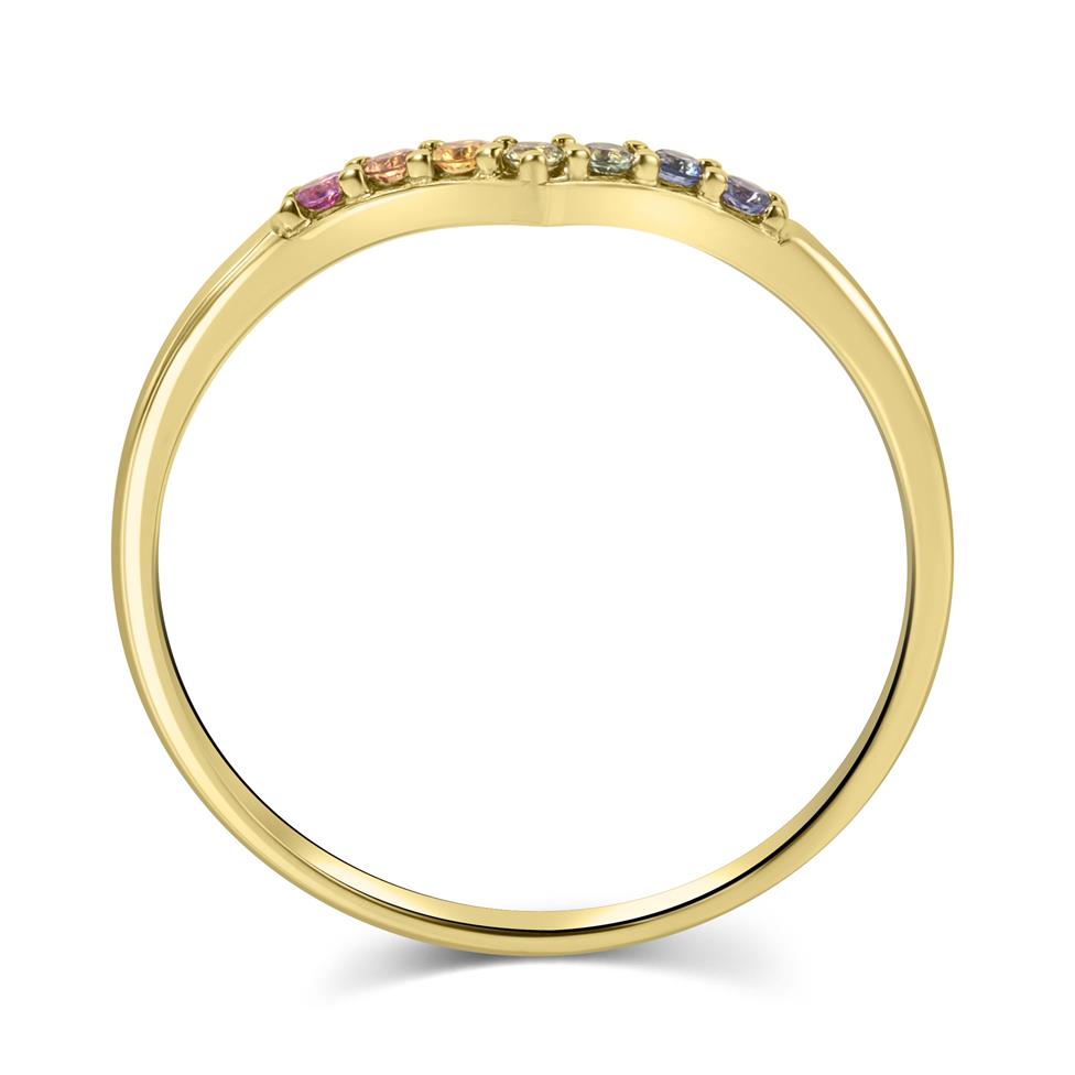 Samba 18ct Yellow Gold Rainbow Sapphire Wishbone Ring Thumbnail Image 2