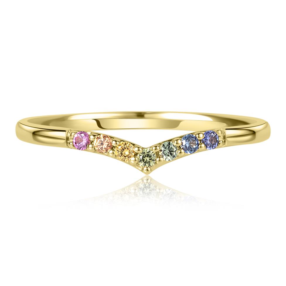 Samba 18ct Yellow Gold Rainbow Sapphire Wishbone Ring Thumbnail Image 1