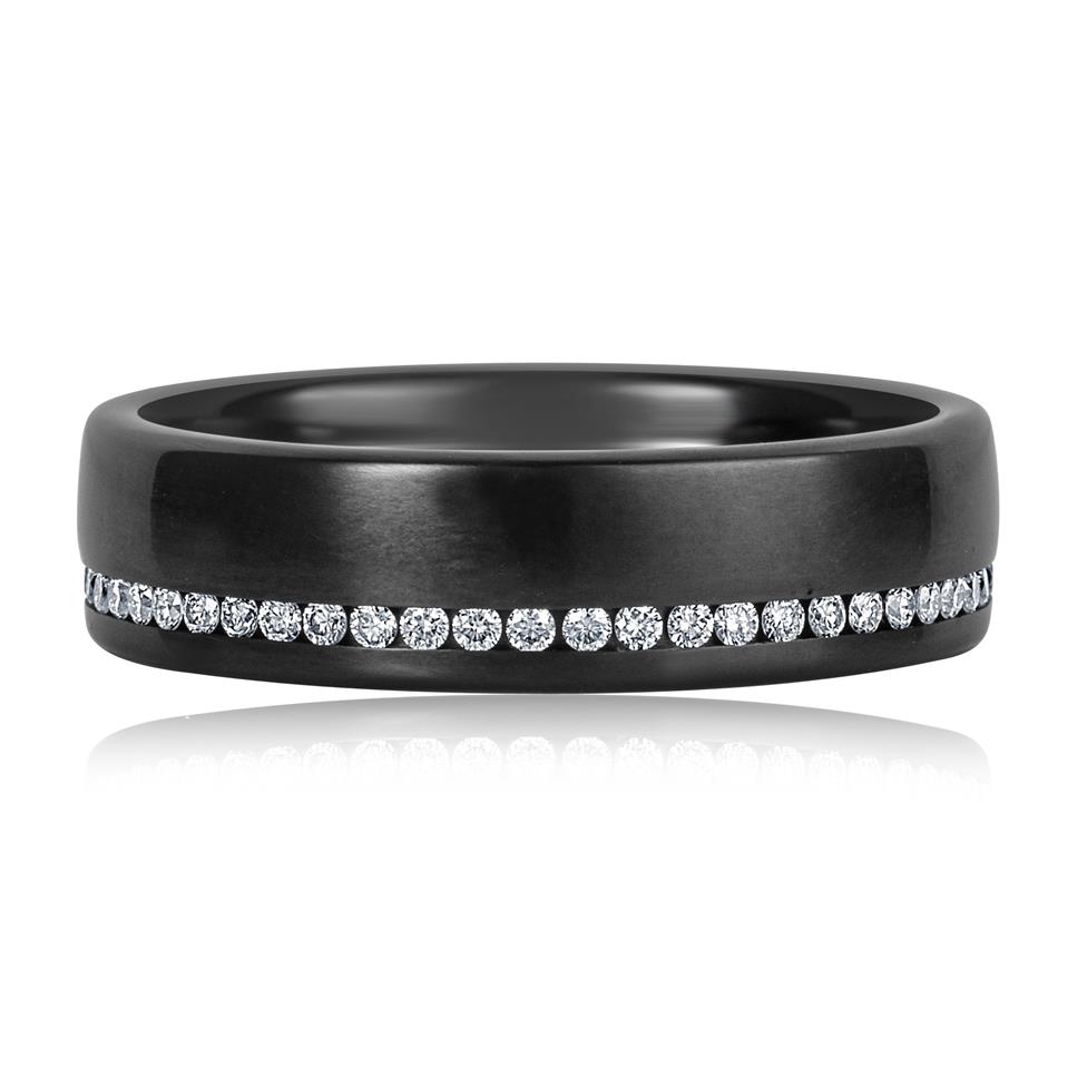Black Zirconium White Diamond Wedding Ring Thumbnail Image 1