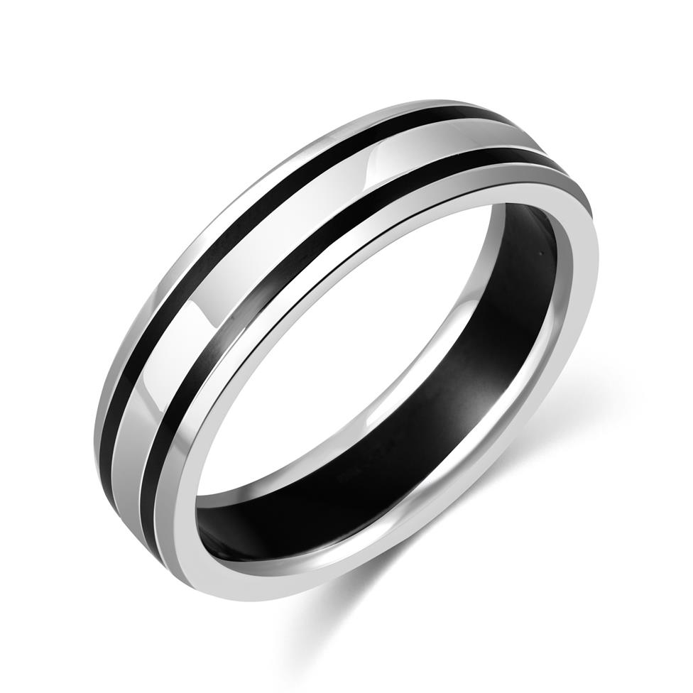 Black Zirconium and Platinum Lined Wedding Ring Thumbnail Image 0