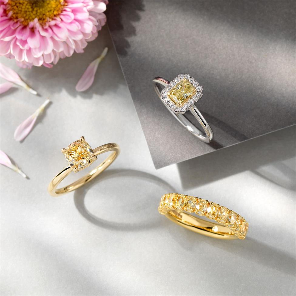 Platinum Radiant Cut Yellow Diamond Halo Engagement Ring 0.78ct Thumbnail Image 1