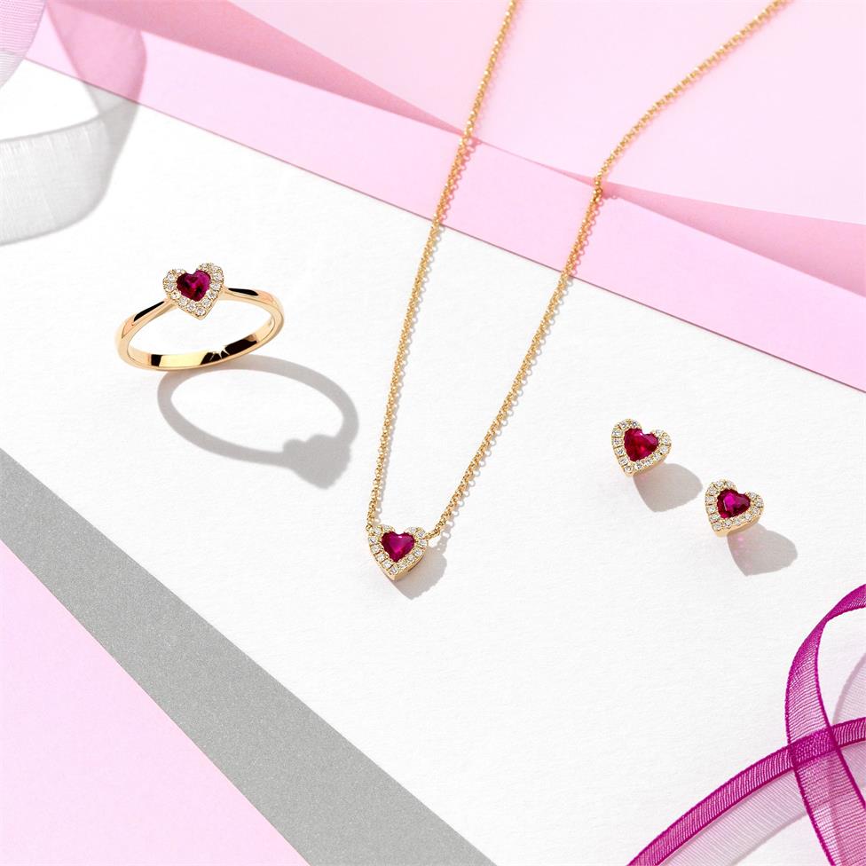 18ct Yellow Gold Heart Shape Ruby and Diamond Dress Ring Thumbnail Image 4