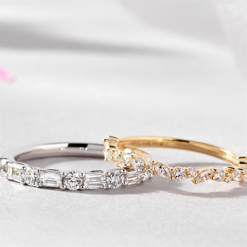 18ct Yellow Gold Marquise and Round Diamond Half Eternity Ring Thumbnail Image 1