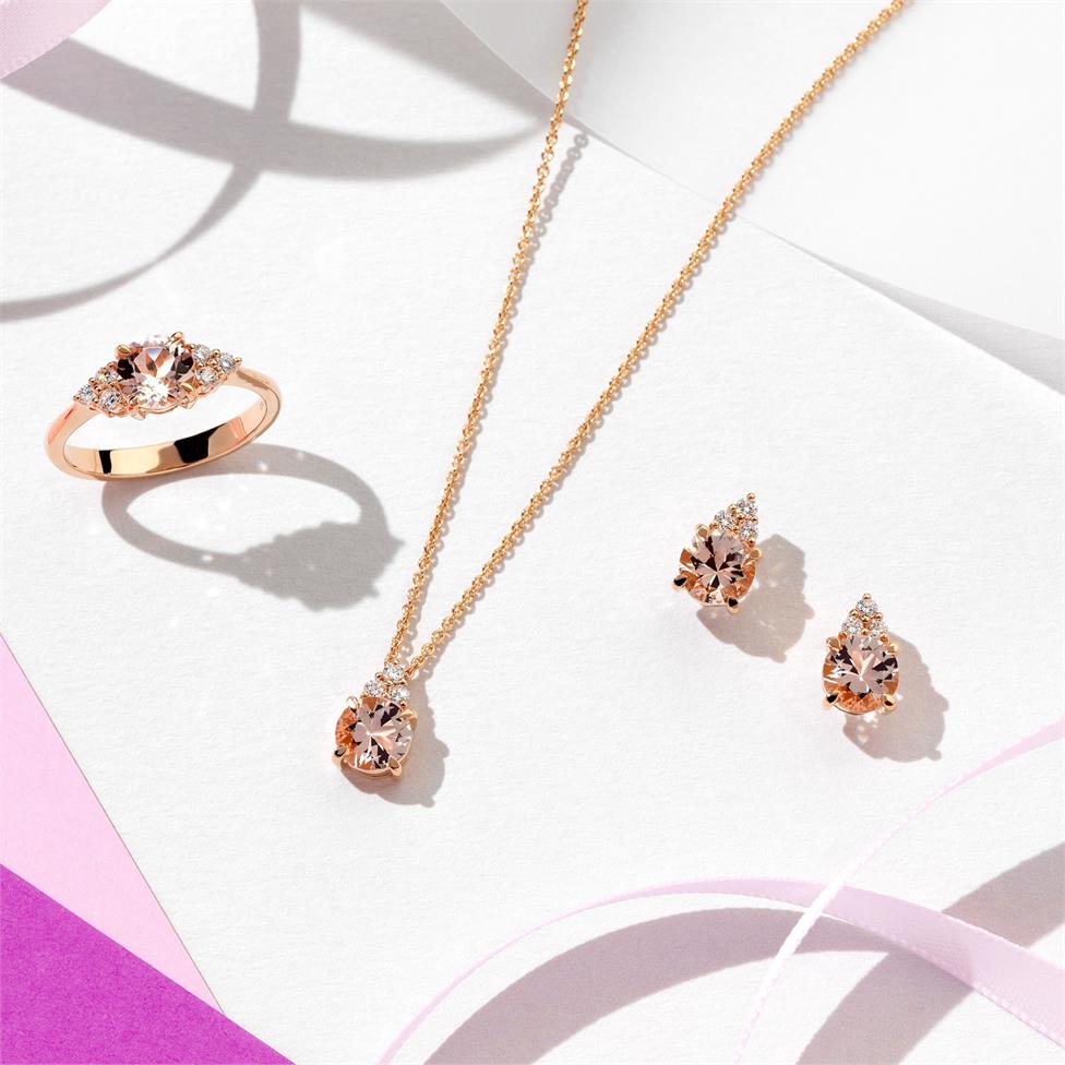 18ct Rose Gold Round Morganite and Diamond Dress Ring Thumbnail Image 2