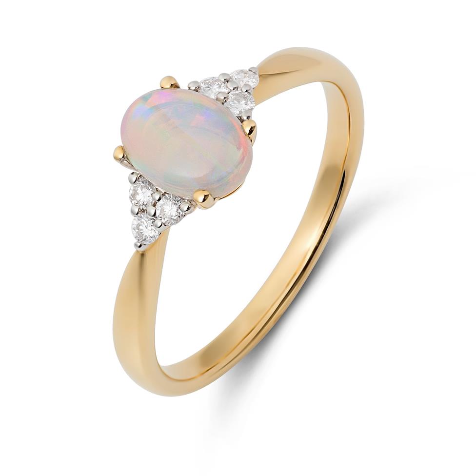 18ct Yellow Gold Opal and Diamond Dress Ring Thumbnail Image 0